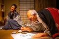 View of an animatronic figures of Katsushika Hokusai at the Sumida Hokusai Museum