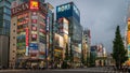 Akihabara Crosswalk Junction in the evening with colorful lights. Japanese Cross The Road On Akihabara Street, Japan