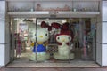 Statues of cat and rabbit characters called Hello Kitty and My Melody at Sanrio World Ginza store.