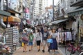 Yanaka Ginza Shopping street Local shop with people walking. Tokyo Japan old town district