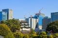 Authentic building in the territory by the Emperor palace of Japan on background of skyscrapers. Royalty Free Stock Photo