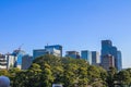 Authentic building in the territory by the Emperor palace of Japan on background of skyscrapers. Royalty Free Stock Photo