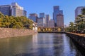 Authentic building in the territory by the Emperor palace of Japan on background of skyscrapers. Royalty Free Stock Photo