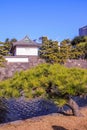 Authentic building in the territory by the Emperor palace of Japan on background of skyscrapers. Royalty Free Stock Photo