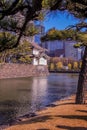 Authentic building in the territory by the Emperor palace of Japan on background of skyscrapers. Royalty Free Stock Photo