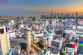 Tokyo, Japan city skyline over Shibuya Ward with the Shinjuku Ward skyline in the distance Royalty Free Stock Photo