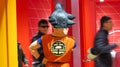 Tokyo, Japan - 18 December 2014: Person cosplaying Goku, greeting people passingby in Tokio, Japan