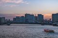 Tokyo skyline, Kachidoki bridge and ship sailing in Sumida river on Royalty Free Stock Photo