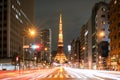 TOKYO, JAPAN February 16, 2019: Night scape lighten traffic in Tokyo tower landmark city street view at night in Roppongi, Japan Royalty Free Stock Photo