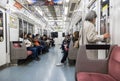 TOKYO, JAPAN - FEBRUARY 19, 2018: Tokyo Subway Metro Station with Sleeping people and travelers Royalty Free Stock Photo