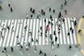 TOKYO, JAPAN - February 15, 2020: Top view of Shibuya Crossing, one of busiest crossing in the world Royalty Free Stock Photo