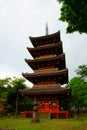 Five Storied Pagoda of Kaneiji Temple at Ueno Park in Tokyo. Old stone lantern