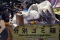 Tokyo, Japan, 04/04/2017: Garbage in containers in a Japanese park. Close-up