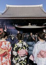 Asian woman wearing japanese traditional kimono at Temple Royalty Free Stock Photo