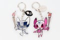 2020 Tokyo Olympic Mascot Miraitowa and Someity keychain official licensed. Front view. Isolated on white background Royalty Free Stock Photo