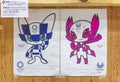 Posters of 2020 Olympic and Paralympic Summer Games with mascots characters someity and miraitowa. Royalty Free Stock Photo