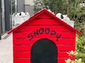 Snoopy dogs and doghouse at Peanuts Sunny side cafe in Harajuku. Tokyo, Japan