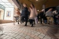 TOKYO, JAPAN - JANUARY 26, 2017: Tokyo Shinjuku Station. Evening Long Exposure Street Photo. Blurry People.