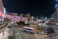 TOKYO, JAPAN - JANUARY 26, 2017: Tokyo Shinjuku Station. Evening Long Exposure Street Photo. Blurry Traffic. Bus Station.