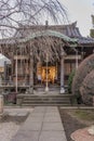 Wooden statue depicting the one of the Four Heavenly Kings Bishamonten deity in the Tendai Buddhism Tennoji temple in the Yanaka