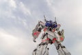 Tokyo, Japan - July 2018: Back view of Real-size of the Unicorn Gundam RX-0 standing in front of the Diver City Tokyo Plaza