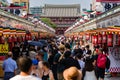 TOKYO, JAPAN - JULY 18 2023: Large crowds of people around Nakamise-dori street and the Sensoji temple in the Asakusa area of