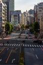 TOKYO, JAPAN - JULY 16 2023: Near deserted streets and roads in central Tokyo as the population shelters indoors from the hot,