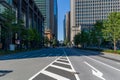 TOKYO, JAPAN - JULY 16 2023: Near deserted streets and roads in central Tokyo as the population shelters indoors from the hot,