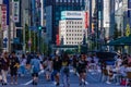 TOKYO, JAPAN - JULY 30 2023: Roads closed for pedestrians and shoppers in the high end shopping Ginza area of Tokyo