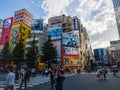 Shoppers and tourists crowd the colorful Akihabara district in Tokyo, famous for its electronics