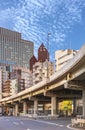 Tokyo Shuto Expressway with the iconic Nakagin Capsule Tower building.