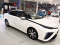 Tokyo, Japan - July 02, 2018: Toyota Mirai is a hydrogen fuel cell hybrid vehicle exhibited at the Toyota Mega Web exhibition