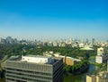 TOKYO, JAPAN JUNE 28 - 2017: Beautiful landscape of the city with a futuristic Fuji TV Buildingbehind, in a beautiful