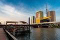 Tokyo, Japan, June 9, 2020: Day view of famous landmark Tokyo Skytree, Asahi Tower, Sumida River, houseboats and Azuma Bashi