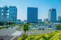 TOKYO, JAPAN JUNE 28 - 2017: The futuristic Fuji TV Building in a beautiful sunny day with a blue sky in Odaiba, Tokyo