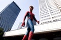 Tokyo, Japan - June 15, 2019: Man in superhero costume comic marvel spiderman on the street