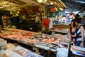 Tokyo, Japan - June 18, 2015 : Merchants sale seafood in Tsukiji fish in Tokyo, Japan. Tsukiji fish market is one of biggest fish