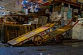 TOKYO, JAPAN JUNE 28 - 2017: Old rusted Flatbed Cart inside of a building of the Tsukiji Wholesale Seafood and Fish