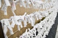 TOKYO, JAPAN - JUNE 30, 2019: Omikuji or Fortune - telling paper at Shinto shrines and Buddhist temples in Japan.