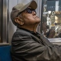 Close Up of An Elderly Man In Tokyo Metro Subway Train, Japan