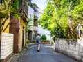 TOKYO, JAPAN JUNE 28 - 2017: Unidentified man walking at Komachi-dori Street, in Kamakura in Tokyo Japan, a stylish