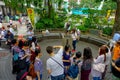 TOKYO, JAPAN JUNE 28 - 2017: Unidentified people visit Hachiko dog statue in Shibuya, Tokyo. Hachiko was a famous dog