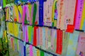 TOKYO, JAPAN JUNE 28 - 2017: Wish write on small colorful papers in wishing tree at Little Tokyo, famous attraction