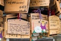 Traditional wooden prayer tablet Ema at Ueno Toshogu Shrine at Ueno Park in Tokyo, Japan Royalty Free Stock Photo