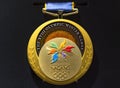 Official gold medal used during the 1998 Winter Olympics of Nagano . Royalty Free Stock Photo