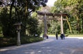 TOKYO, JAPAN - MARCH 25, 2019: Entrance at Meiji-jingu temple in Central Tokyo, Japan Royalty Free Stock Photo