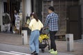 Japanese family people pushing baby cart travel on street in Naritasan Omote Sando or Narita old town at Chiba in Tokyo, Japan