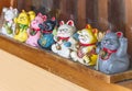 Manekineko lucky cats depicting seven gods of happiness in Yanaka Ginza.