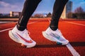TOKYO, JAPAN, MARCH 18. 2021: Nike running shoes ALPHAFLY NEXT%. Controversial athletics shoe on legs of professional athlete