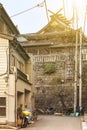 Stone wall in the foothills of the Shinto Yushimatenmangu shrine in Tokyo